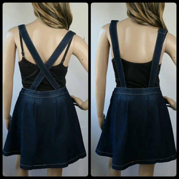 Skirts Sm Med Leftdark Blue Denim Bib Overall Skirt Poshmark